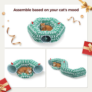 PAWZ Road Cat Tunnel, Cactus Cat Donut Tunnel Collapsible Cat Tunnel Tube, Dia-38 inches with Flower Soft Mat for Indoor Cats and Rabbits