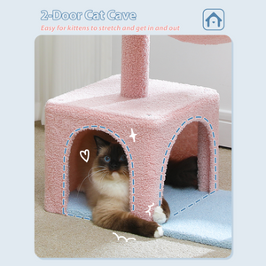 PAWZ Road Flower Cat Tree 36.6" Multi-Level Cat Tower with Sisal Covered Scratching Posts, Cute Cat Condo for Indoor Small Medium Cats, Pink Top Perch, Ramp, Fluffy Ball,Blue