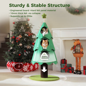 53-Inch Christmas Cat Tree for Indoor Cats, Cat Tower with 3 Condos&4 Pompoms, Multi-Cat Furniture with Holiday Felt Stickers, Activity Center, Green