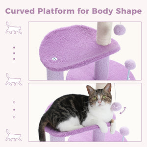 PAWZ Road Cat Tree,32 Inches Purple Flower Cat Tower with Sisal Covered Scratching Post, Cozy Condo, Plush Perches, and Fluffy Balls for Indoor Cats