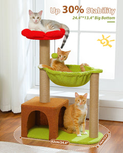 Flower Cat Tree with Sisal Scratching Posts, 36.6" Cute Cat Tower with Large Green Hammock for Small Indoor Cats, Cat Condo with Removable Flower Bed for Kittens