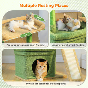 PAWZ Road 27-Inch Small Cat Tree Tower for Large Adult Cats with Wide Top Perch, Private Cat Condo and Sisal Scratching Post&Pad for Indoor Cats, (Green/Gray/Beige)