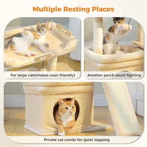 PAWZ Road 27-Inch Small Cat Tree Tower for Large Adult Cats with Wide Top Perch, Private Cat Condo and Sisal Scratching Post&Pad for Indoor Cats, (Green/Gray/Beige)
