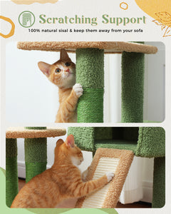 PAWZ Road 53 Inches Cactus Cat Tree, Multi-Level Cat Tower for Indoor Cats with Cat Condo, Sisal Covered Scratching Post and Cat Hammock, Soft Cat Perch Cat Playhouse for Large Cats, Green