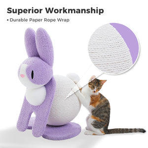 PAWZ Road Bunny-Shaped Cat Scratching Post, 24-Inche Rabbit Cat Scratcher with Sturdy Base, Compact Cat Scratch Post for Indoor Cats, Purple