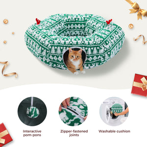 PAWZ Road Cat Tunnel, Cactus Cat Donut Tunnel Collapsible Cat Tunnel Tube, Dia-38 inches with Flower Soft Mat for Indoor Cats and Rabbits