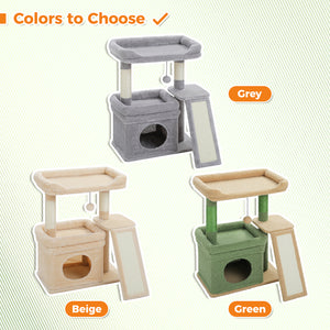 PAWZ Road 27-Inch Small Cat Tree Tower for Large Adult Cats with Wide Top Perch, Private Cat Condo and Sisal Scratching Post&Pad for Indoor Cats, (Green/Gray/Beige)