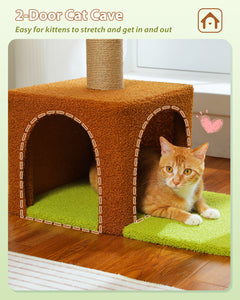 Flower Cat Tree with Sisal Scratching Posts, 36.6" Cute Cat Tower with Large Green Hammock for Small Indoor Cats, Cat Condo with Removable Flower Bed for Kittens