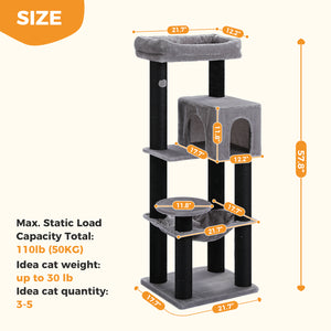 Plush 56.3-Inch Cat Tower, Large Cat Tree with Larger Hammock and Condo, Reinforced Scratching Posts (φ3.1in) for Big Adult Cats 30 lbs