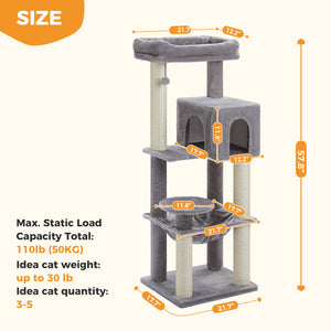 Plush 56.3-Inch Cat Tower, Large Cat Tree with Larger Hammock and Condo, Reinforced Scratching Posts (φ3.1in) for Big Adult Cats 30 lbs