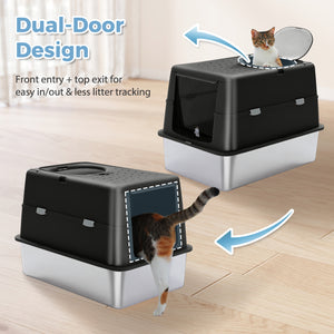 best enclosed litter box for large cats PAWZ Road Stainless Steel Enclosed Extra Large Cat Litter Box with Dua