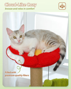 Flower Cat Tree with Sisal Scratching Posts, 36.6" Cute Cat Tower with Large Green Hammock for Small Indoor Cats, Cat Condo with Removable Flower Bed for Kittens