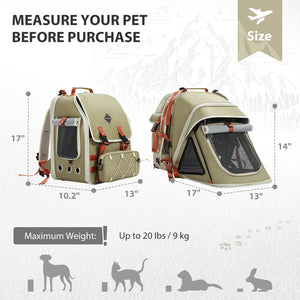 PAWZ Road Expandable Cat Carrier with Detachable Treat Pouch, Cat Backpack for Large Cats, Pet Carrier Backpack for Small Dogs Travel Hiking Camping