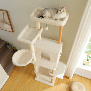 PAWZ Road Large Cat Tree, 73-Inch Tall Wooden Cat Tower with 2 Spacious Hammocks,2 Big Top Beds,8 Fully Scratching Posts and Natural Wood Posts, Multi Cat Tree for Indoor Cats Large Adult