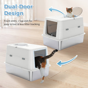 PAWZ Road Stainless Steel Enclosed Extra Large Cat Litter Box with Dua