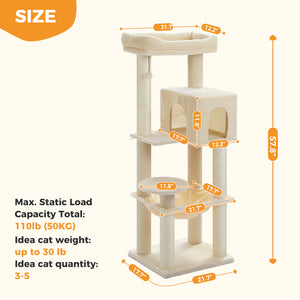 Plush 56.3-Inch Cat Tower, Large Cat Tree with Larger Hammock and Condo, Reinforced Scratching Posts (φ3.1in) for Big Adult Cats 30 lbs