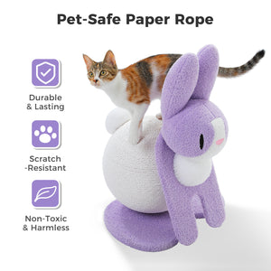 PAWZ Road Bunny-Shaped Cat Scratching Post, 24-Inche Rabbit Cat Scratcher with Sturdy Base, Compact Cat Scratch Post for Indoor Cats, Purple