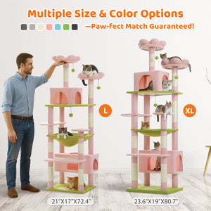 PAWZ Road Large 81 Inches Flower/Cactus Cat Tree Tower for Indoor Cats - with 2 Top Perches, 2 Condos, Thicker Base & Reinforced Structure, Sisal-Covered Scratching Posts(Multiple color options)