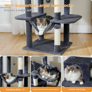 PAWZ Road 64" Cat Tree 5-Tier with Scratching Post Tower Large Hammock for Indoor Cats,Dark Gray