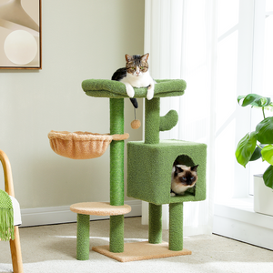 PAWZ Road Cactus Cat Tree 35.4" Cute Cat Tower Cat Condo for Indoor Cats w/Large Padded Perch, Comfy Hammock, Cat Scratching Post, and Dangling Ball, for Small-Medium Cats, Green