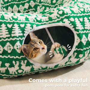 PAWZ Road Cat Tunnel, Cactus Cat Donut Tunnel Collapsible Cat Tunnel Tube, Dia-38 inches with Flower Soft Mat for Indoor Cats and Rabbits