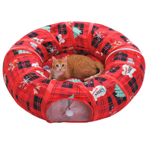 PAWZ Road Cat Tunnel, Cactus Cat Donut Tunnel Collapsible Cat Tunnel Tube, Dia-38 inches with Flower Soft Mat for Indoor Cats and Rabbits