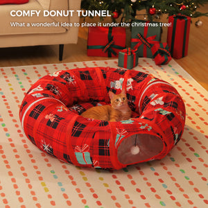 PAWZ Road Cat Tunnel, Cactus Cat Donut Tunnel Collapsible Cat Tunnel Tube, Dia-38 inches with Flower Soft Mat for Indoor Cats and Rabbits