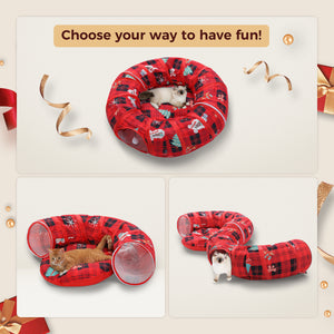 PAWZ Road Cat Tunnel, Cactus Cat Donut Tunnel Collapsible Cat Tunnel Tube, Dia-38 inches with Flower Soft Mat for Indoor Cats and Rabbits