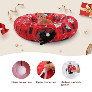 PAWZ Road Cat Tunnel, Cactus Cat Donut Tunnel Collapsible Cat Tunnel Tube, Dia-38 inches with Flower Soft Mat for Indoor Cats and Rabbits