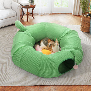 PAWZ Road Cat Tunnel, Cactus Cat Donut Tunnel Collapsible Cat Tunnel Tube, Dia-38 inches with Flower Soft Mat for Indoor Cats and Rabbits