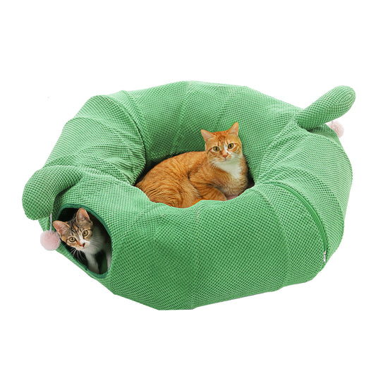 PAWZ Road Cat Tunnel, Cactus Cat Donut Tunnel Collapsible Cat Tunnel Tube, Dia-38 inches with Flower Soft Mat for Indoor Cats and Rabbits
