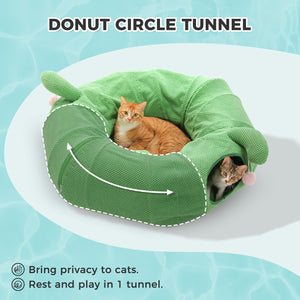 PAWZ Road Cat Tunnel, Cactus Cat Donut Tunnel Collapsible Cat Tunnel Tube, Dia-38 inches with Flower Soft Mat for Indoor Cats and Rabbits