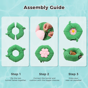 PAWZ Road Cat Tunnel, Cactus Cat Donut Tunnel Collapsible Cat Tunnel Tube, Dia-38 inches with Flower Soft Mat for Indoor Cats and Rabbits
