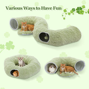 PAWZ Road Cat Tunnel, Cactus Cat Donut Tunnel Collapsible Cat Tunnel Tube, Dia-38 inches with Flower Soft Mat for Indoor Cats and Rabbits