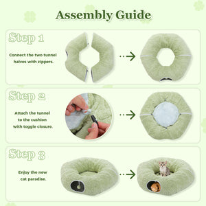 PAWZ Road Cat Tunnel, Cactus Cat Donut Tunnel Collapsible Cat Tunnel Tube, Dia-38 inches with Flower Soft Mat for Indoor Cats and Rabbits