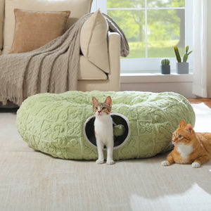 PAWZ Road Cat Tunnel, Cactus Cat Donut Tunnel Collapsible Cat Tunnel Tube, Dia-38 inches with Flower Soft Mat for Indoor Cats and Rabbits