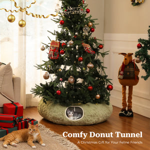 PAWZ Road Cat Tunnel, Cactus Cat Donut Tunnel Collapsible Cat Tunnel Tube, Dia-38 inches with Flower Soft Mat for Indoor Cats and Rabbits