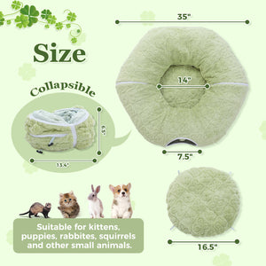 PAWZ Road Cat Tunnel, Cactus Cat Donut Tunnel Collapsible Cat Tunnel Tube, Dia-38 inches with Flower Soft Mat for Indoor Cats and Rabbits