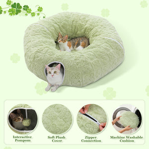 PAWZ Road Cat Tunnel, Cactus Cat Donut Tunnel Collapsible Cat Tunnel Tube, Dia-38 inches with Flower Soft Mat for Indoor Cats and Rabbits