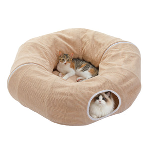 PAWZ Road Cat Tunnel, Cactus Cat Donut Tunnel Collapsible Cat Tunnel Tube, Dia-38 inches with Flower Soft Mat for Indoor Cats and Rabbits