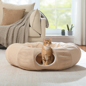 PAWZ Road Cat Tunnel, Cactus Cat Donut Tunnel Collapsible Cat Tunnel Tube, Dia-38 inches with Flower Soft Mat for Indoor Cats and Rabbits