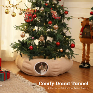 PAWZ Road Cat Tunnel, Cactus Cat Donut Tunnel Collapsible Cat Tunnel Tube, Dia-38 inches with Flower Soft Mat for Indoor Cats and Rabbits