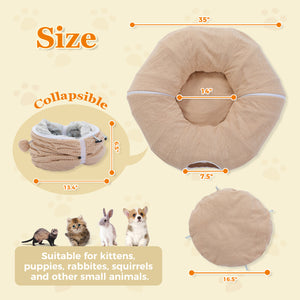 PAWZ Road Cat Tunnel, Cactus Cat Donut Tunnel Collapsible Cat Tunnel Tube, Dia-38 inches with Flower Soft Mat for Indoor Cats and Rabbits