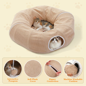 PAWZ Road Cat Tunnel, Cactus Cat Donut Tunnel Collapsible Cat Tunnel Tube, Dia-38 inches with Flower Soft Mat for Indoor Cats and Rabbits