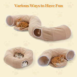 PAWZ Road Cat Tunnel, Cactus Cat Donut Tunnel Collapsible Cat Tunnel Tube, Dia-38 inches with Flower Soft Mat for Indoor Cats and Rabbits