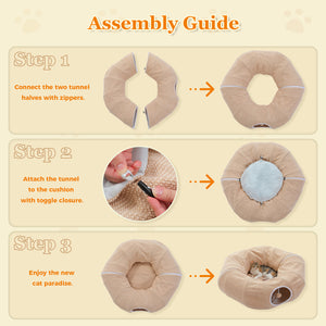 PAWZ Road Cat Tunnel, Cactus Cat Donut Tunnel Collapsible Cat Tunnel Tube, Dia-38 inches with Flower Soft Mat for Indoor Cats and Rabbits