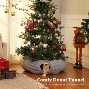 PAWZ Road Cat Tunnel, Cactus Cat Donut Tunnel Collapsible Cat Tunnel Tube, Dia-38 inches with Flower Soft Mat for Indoor Cats and Rabbits