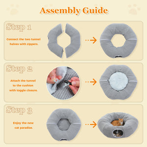PAWZ Road Cat Tunnel, Cactus Cat Donut Tunnel Collapsible Cat Tunnel Tube, Dia-38 inches with Flower Soft Mat for Indoor Cats and Rabbits