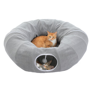 PAWZ Road Cat Tunnel, Cactus Cat Donut Tunnel Collapsible Cat Tunnel Tube, Dia-38 inches with Flower Soft Mat for Indoor Cats and Rabbits