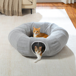 PAWZ Road Cat Tunnel, Cactus Cat Donut Tunnel Collapsible Cat Tunnel Tube, Dia-38 inches with Flower Soft Mat for Indoor Cats and Rabbits